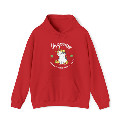 Cat Lovers Selflove Hooded Sweatshirt with Happy Cute Cat- Lucky Clover