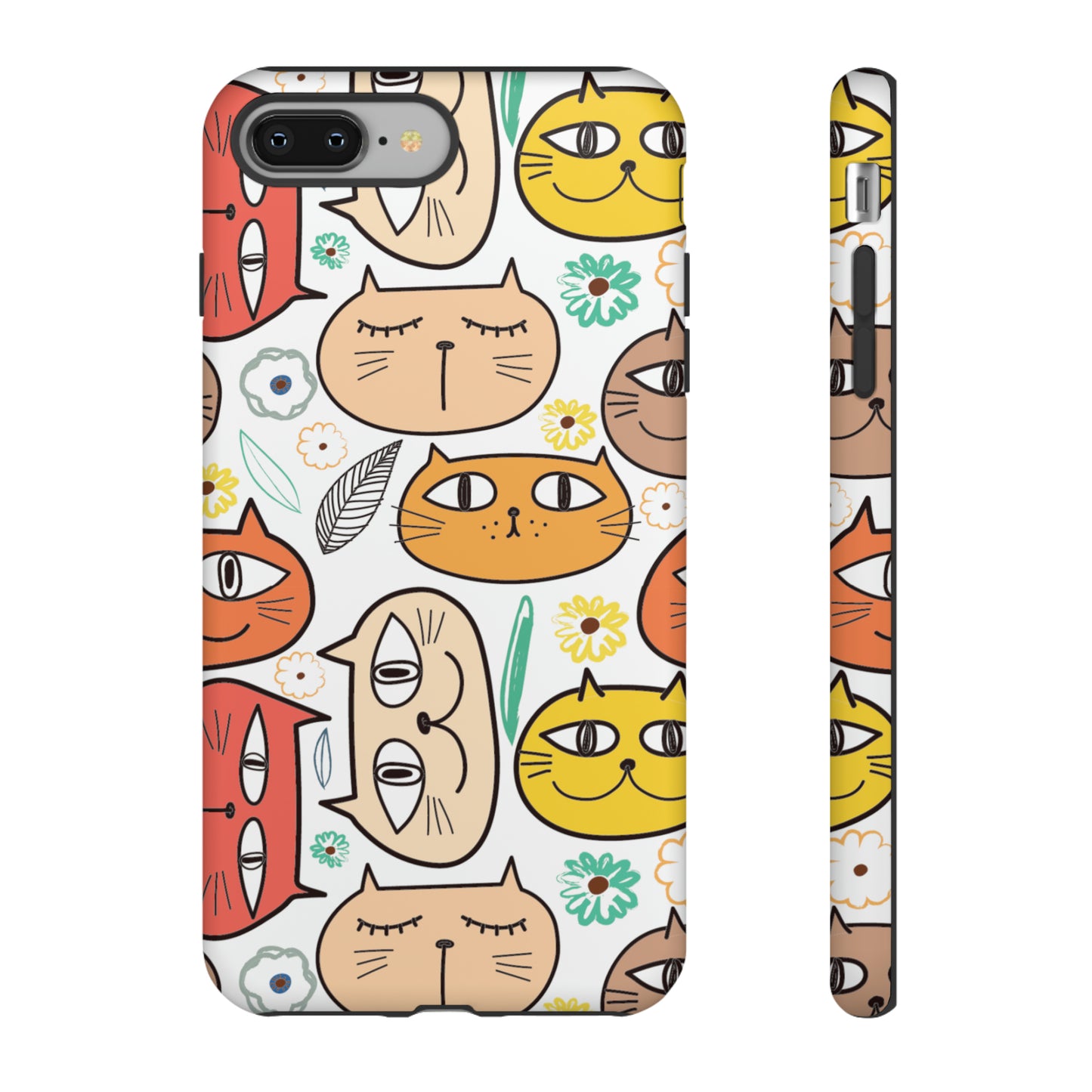 Premium-quality tough protective phone cases for iPhone, Samsung and Google - White With Cute Colorful Cartoon Cats