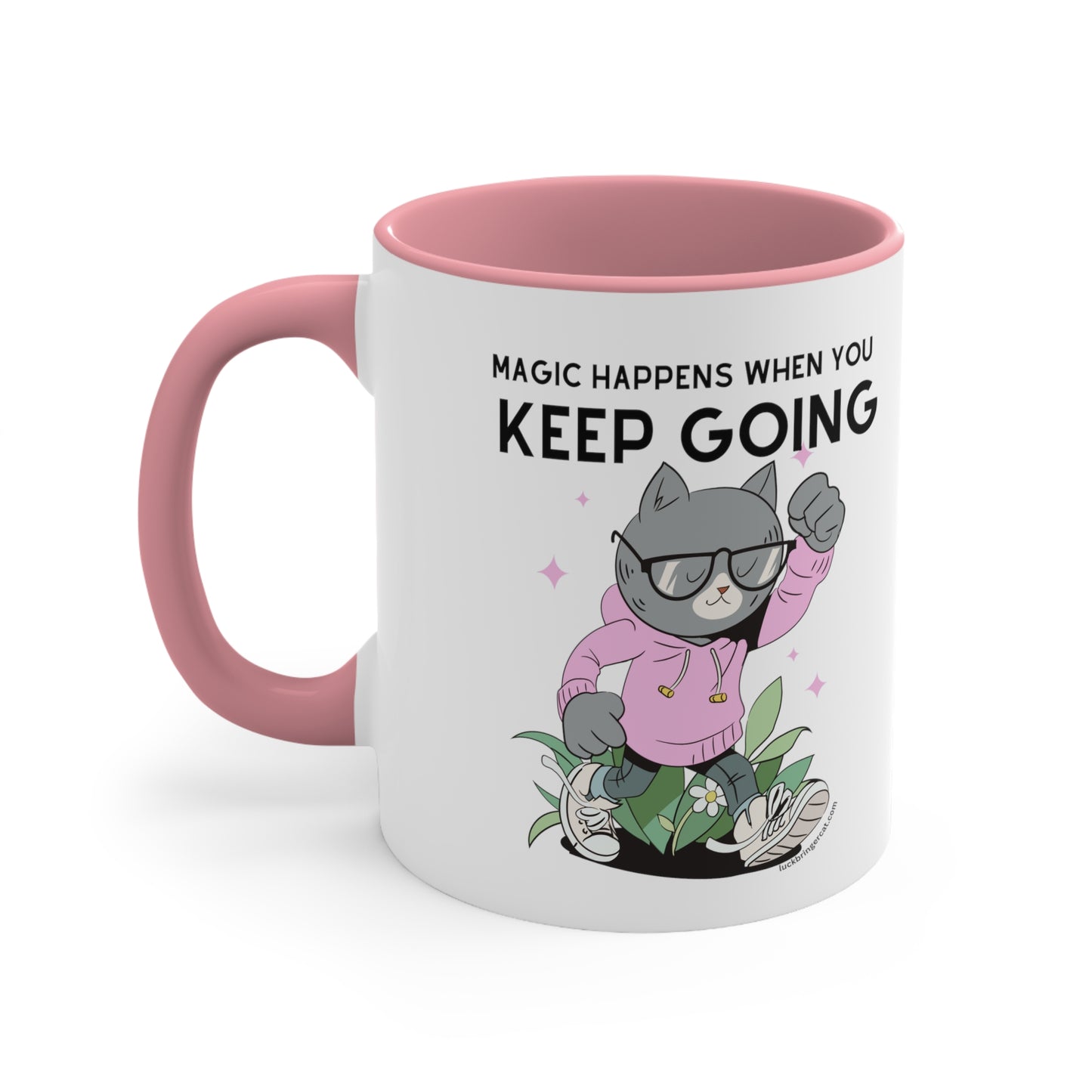 Inspirational Coffee Mug for Cat Lovers - Magic Happens When you Keep Going