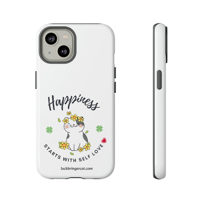 Cat Lovers Selflove  Phone Case- iPhone, Samsung Galaxy, Google Pixel- White- Happiness