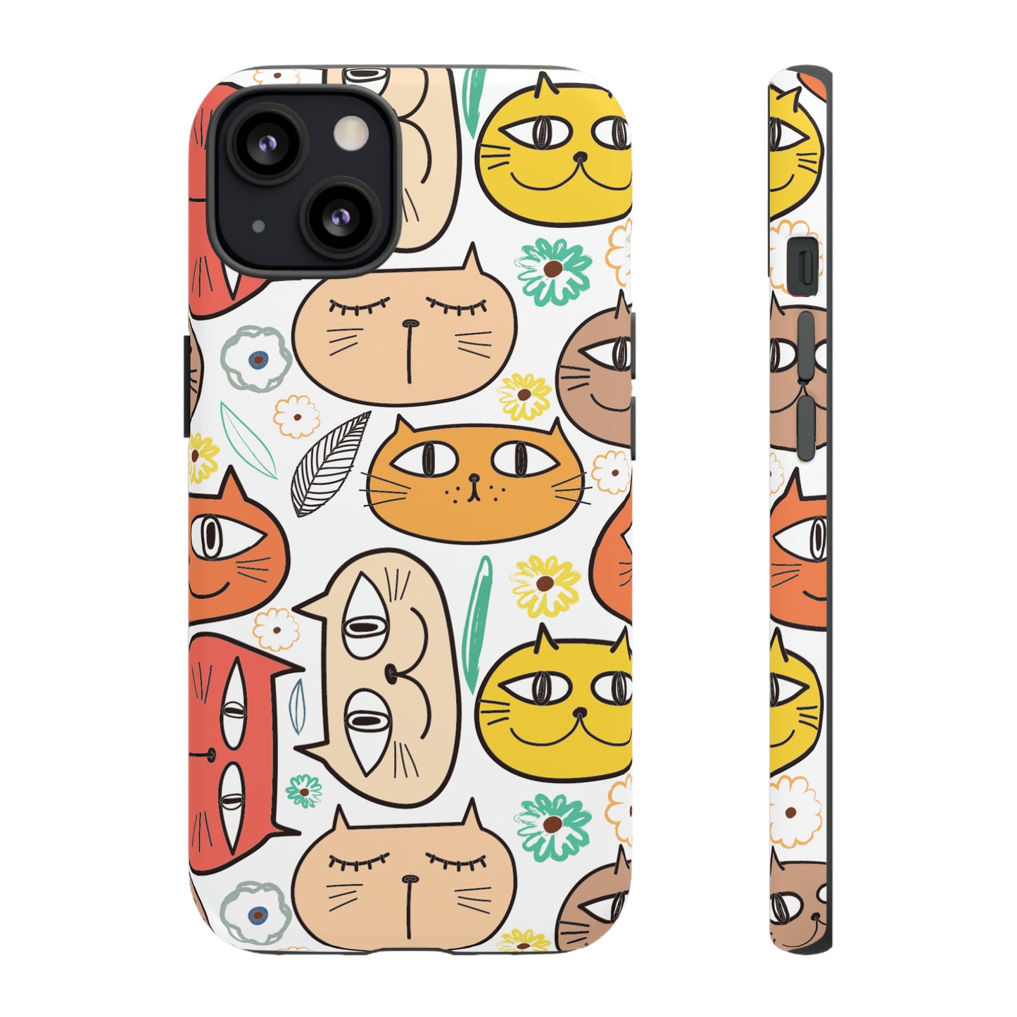 Premium-quality tough protective phone cases for iPhone, Samsung and Google - White With Cute Colorful Cartoon Cats