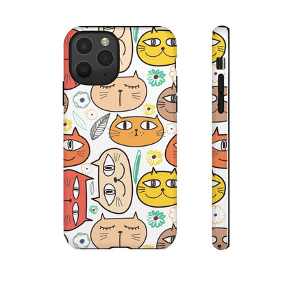 Premium-quality tough protective phone cases for iPhone, Samsung and Google - White With Cute Colorful Cartoon Cats