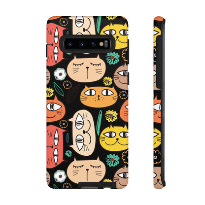 Premium-quality tough protective phone cases for iPhone, Samsung and Google - Black With Cute Colorful Cartoon Cats