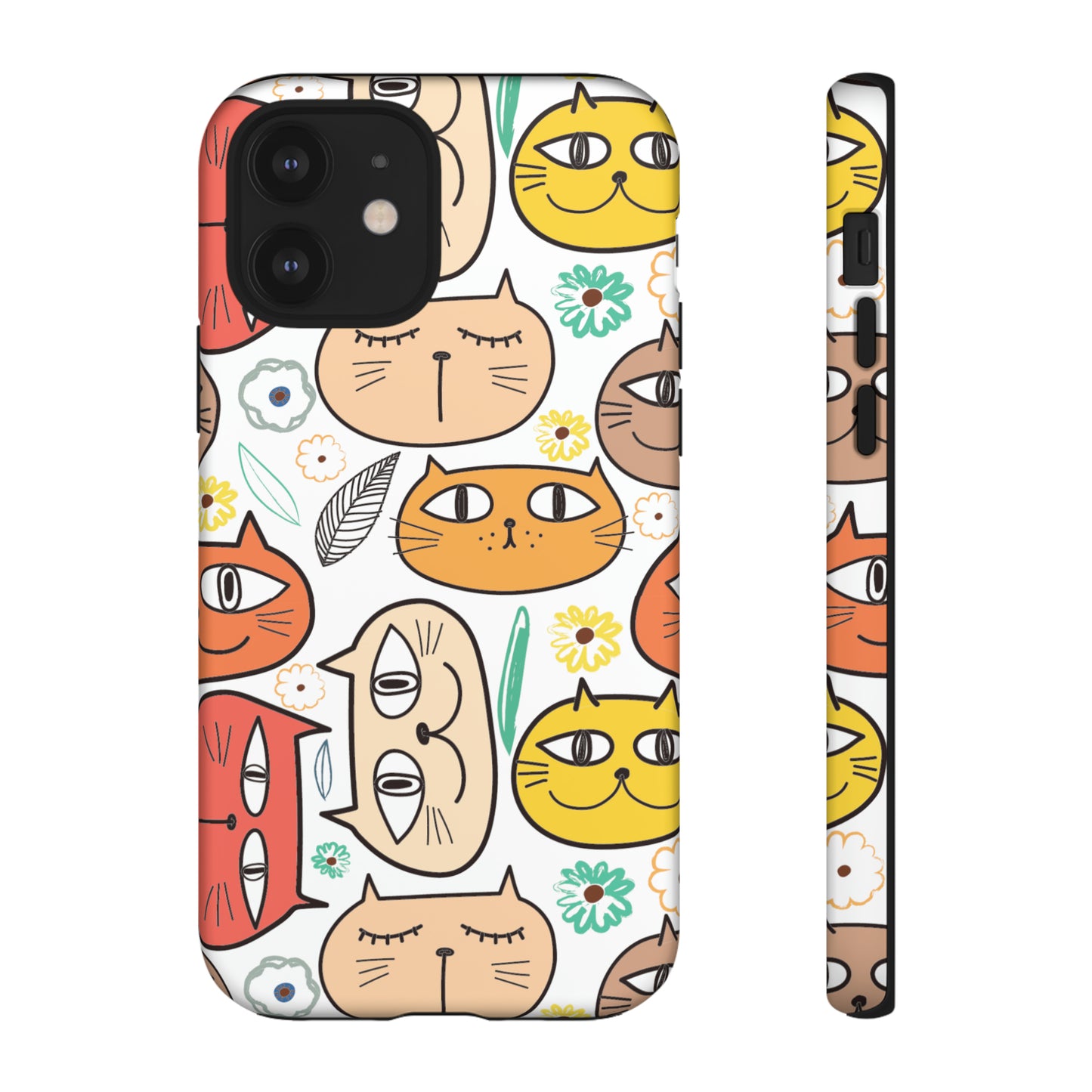 Premium-quality tough protective phone cases for iPhone, Samsung and Google - White With Cute Colorful Cartoon Cats