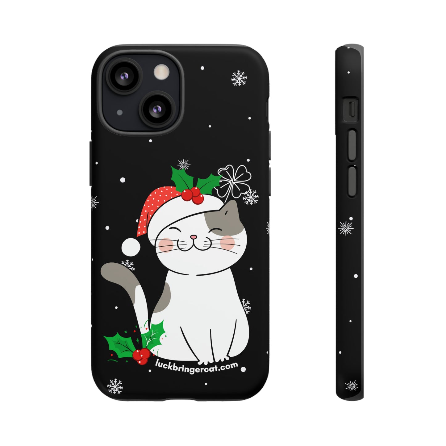 Cat Lovers Christmas Phone Case-iPhone, Samsung Galaxy,Google Pixel- Black With Cute Kitten