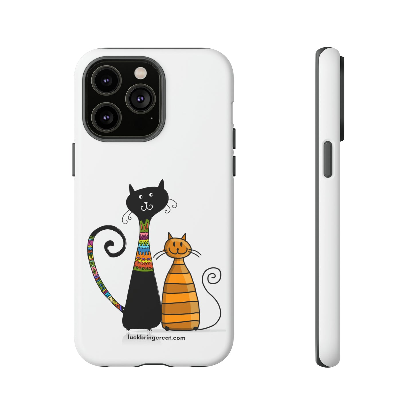 Funny Phone Case for Cat Lovers- iPhone, Samsung Galaxy and Google Pixel- White With Cute Black and Orange Cats