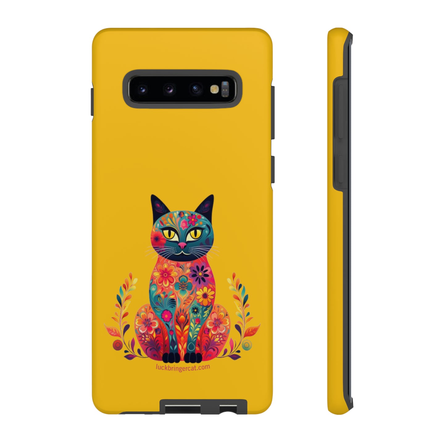 Phone Case for Cat Lovers- iPhone, Samsung Galaxy, Google Pixel- Colorful Floral Cat-Yellow-Graphic