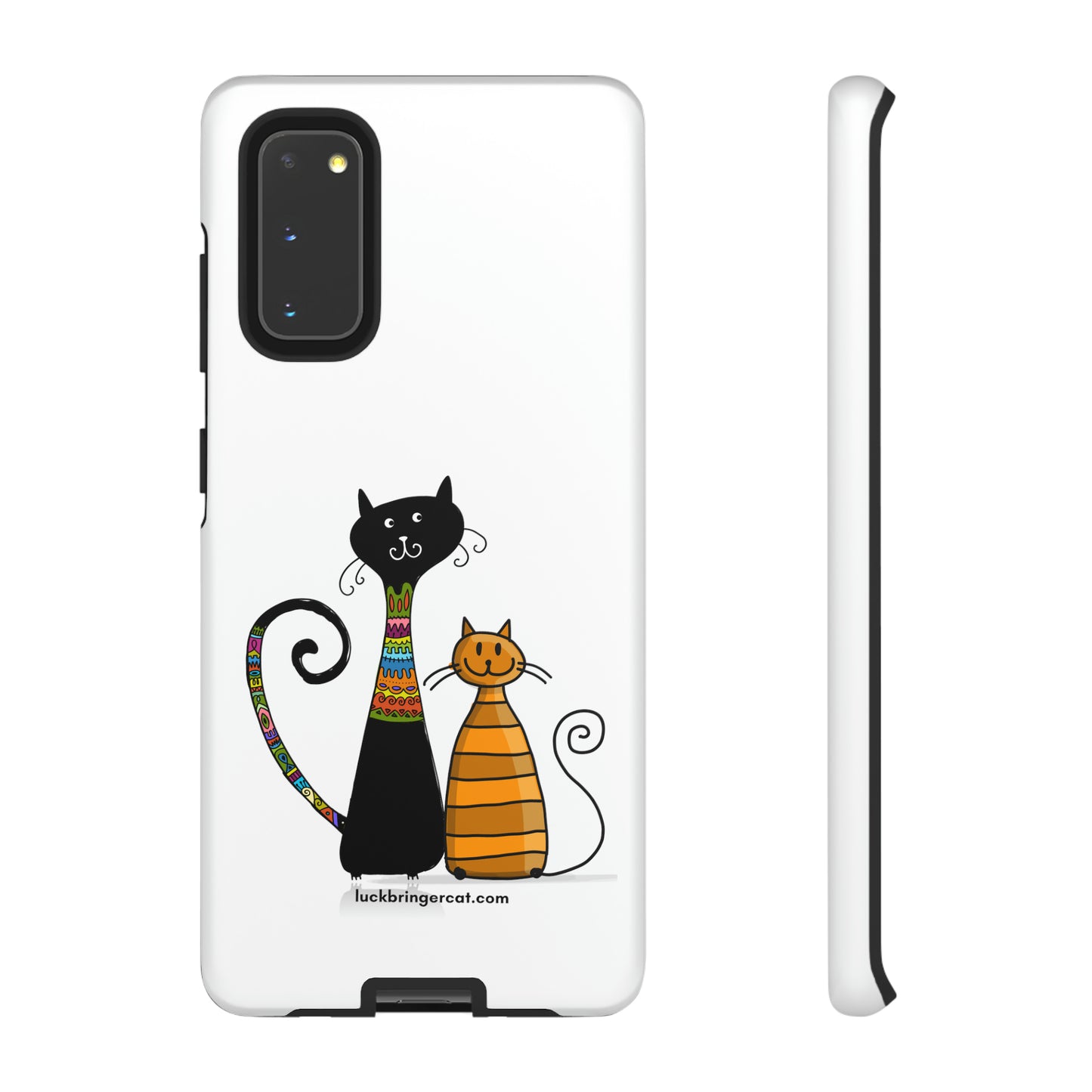 Funny Phone Case for Cat Lovers- iPhone, Samsung Galaxy and Google Pixel- White With Cute Black and Orange Cats