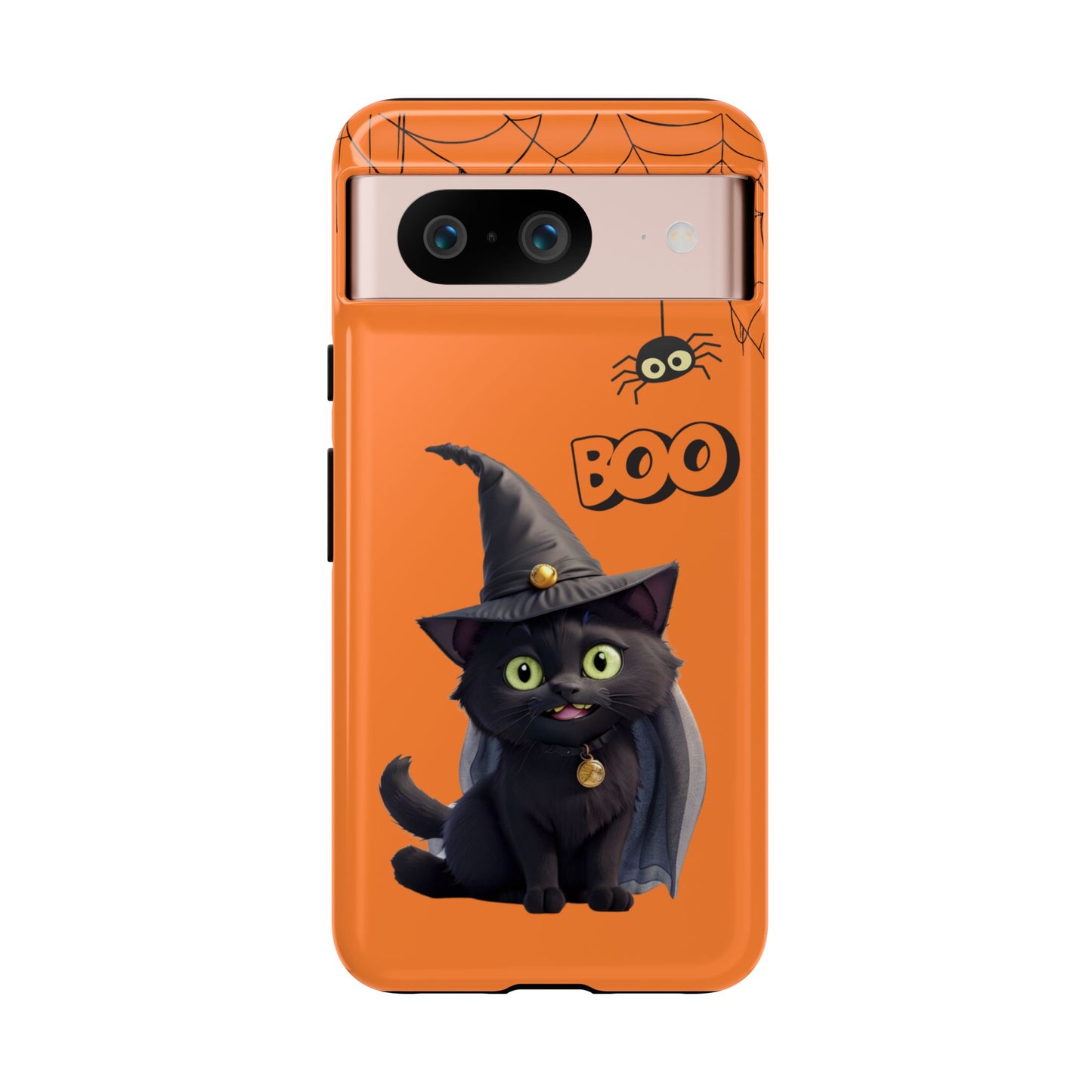 Premium-quality tough protective phone cases for iPhone,  Samsung and Google Phones - Orange - Spooky Halloween Black Cat