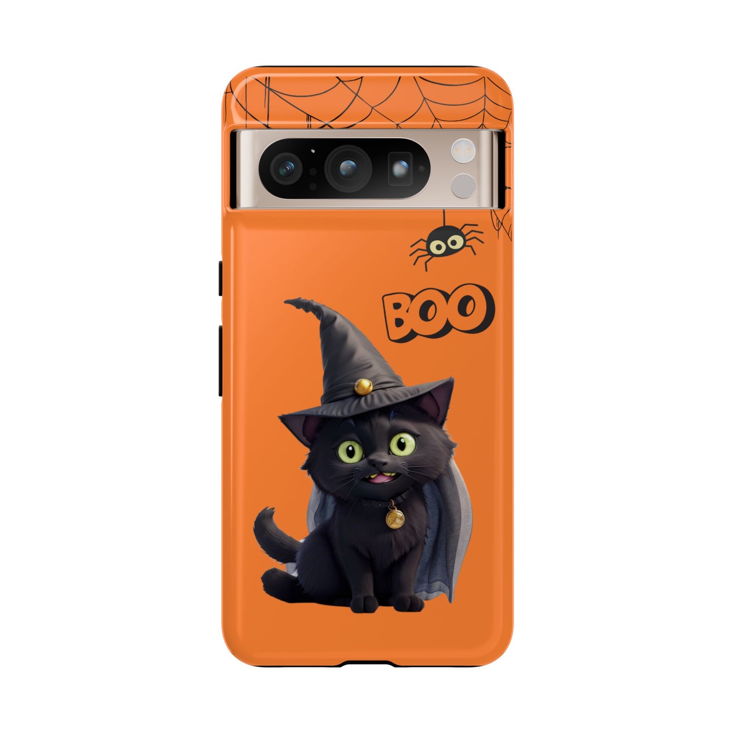 Premium-quality tough protective phone cases for iPhone,  Samsung and Google Phones - Orange - Spooky Halloween Black Cat