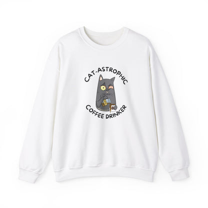 Funny Cat Coffee Lover Sweatshirt- Catastrophic Coffee Drinker Graphic Shirt