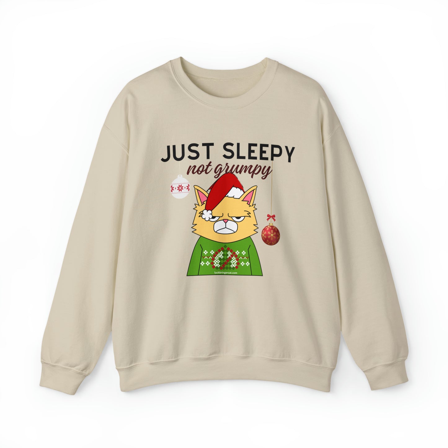 Christmas Crewneck Sweatshirt for Cat Lovers With Sleepy Not Grumpy Santa Cat