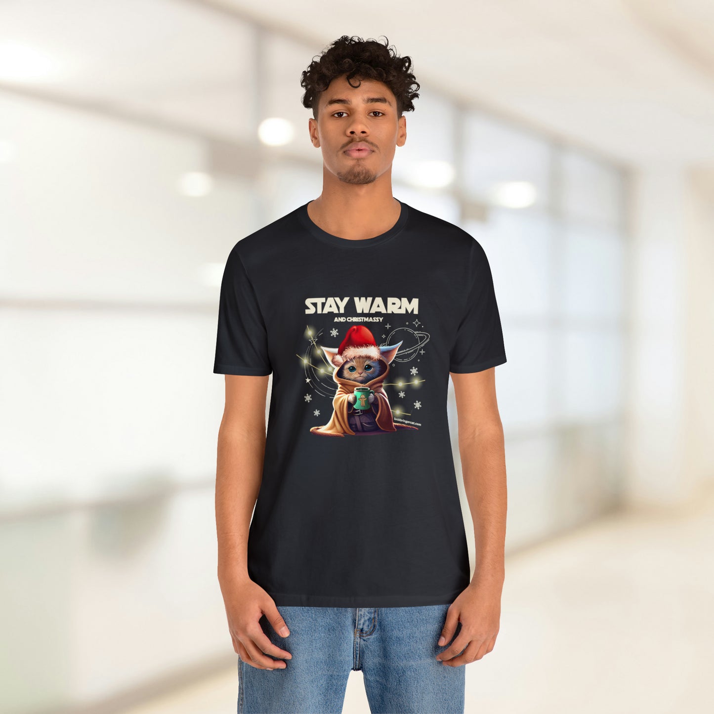 Graphic Christmas T-shirt for Cat Lovers - Stay Warm and Christmassy Shirt