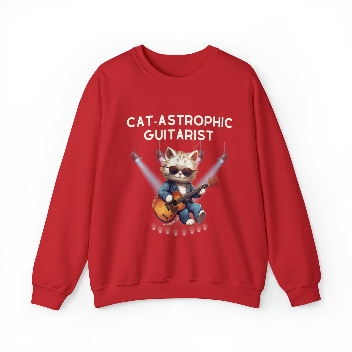 Unisex Crewneck Sweatshirt - Catastrophic Guitarist- Funny Shirt for Cat and Classic Guitar Lovers