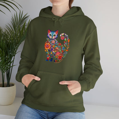 Hooded Sweatshirt-Graphic Floral Cat Mom Hoodie