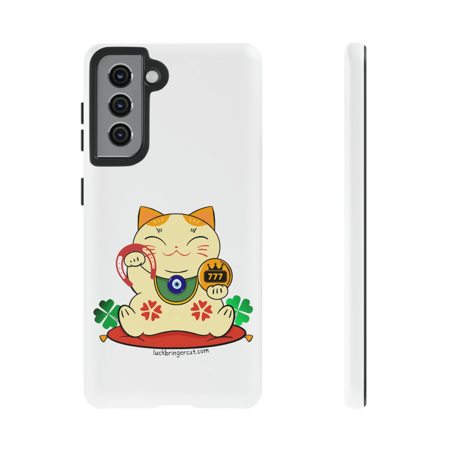 Cat Lovers Tough Phone Case- Maneki Neko Lucky Cat-White- iPhone, Samsung Galaxy, Google Pixel