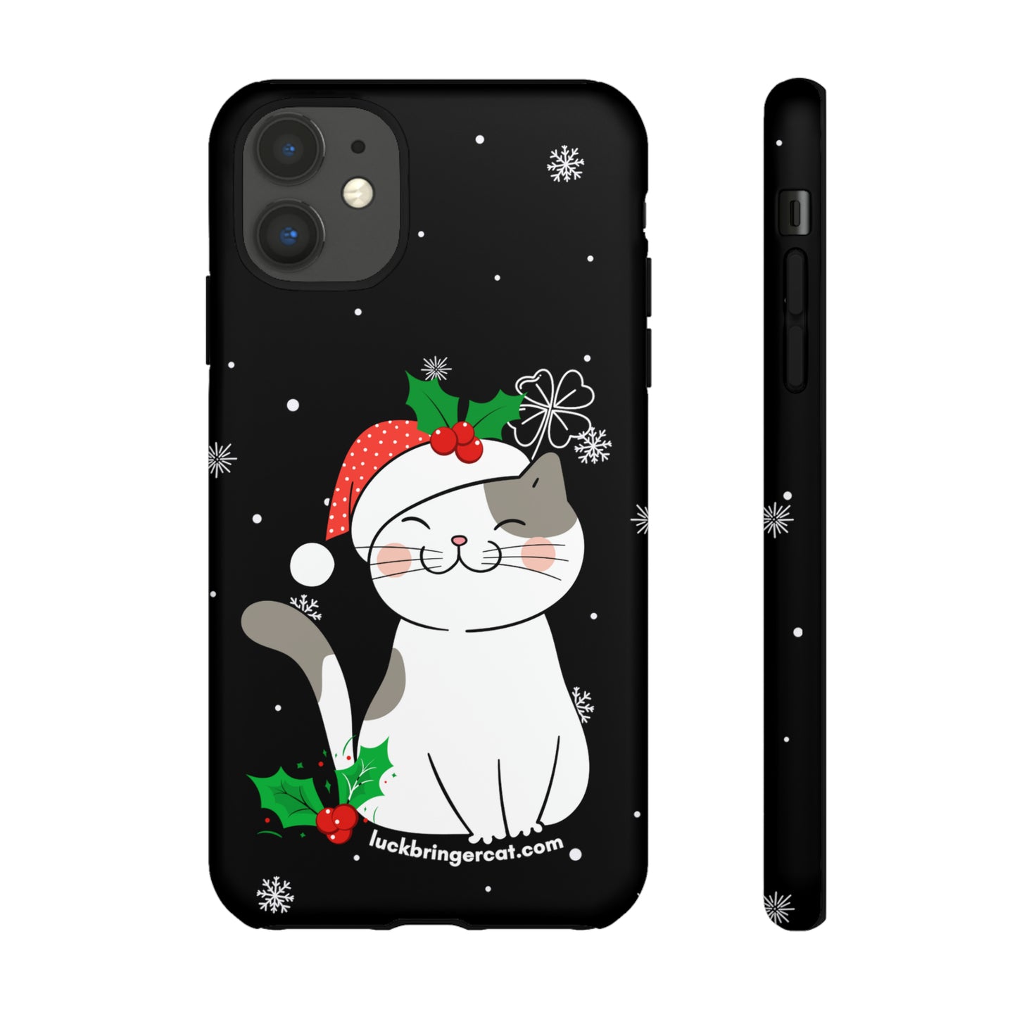 Cat Lovers Christmas Phone Case-iPhone, Samsung Galaxy,Google Pixel- Black With Cute Kitten