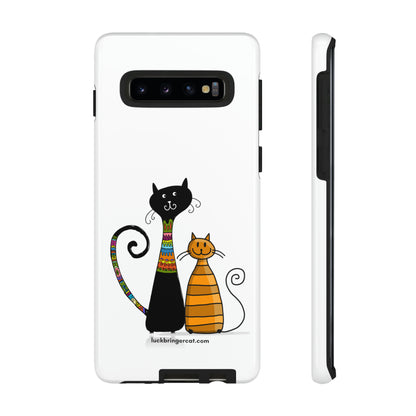 Funny Phone Case for Cat Lovers- iPhone, Samsung Galaxy and Google Pixel- White With Cute Black and Orange Cats