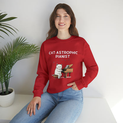 Unisex Crewneck Sweatshirt - Catastrophic Pianist Funny Shirt for Cat Lovers and Piano Players