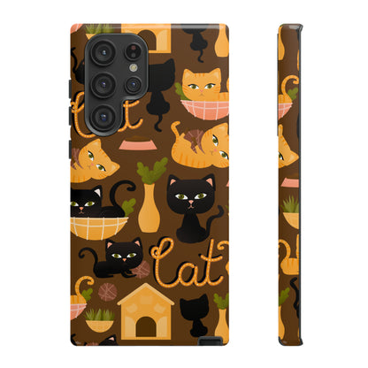 Premium-quality tough protective phone cases for iPhone, Samsung and Google - Brown With Cute Black and Orange Cats