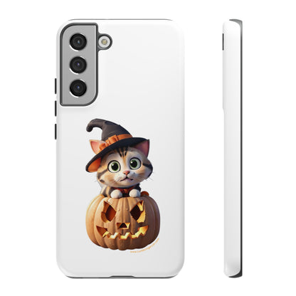 Hochwertige, robuste Schutzhüllen für iPhone und Samsung – Halloween-Katze – Weiß