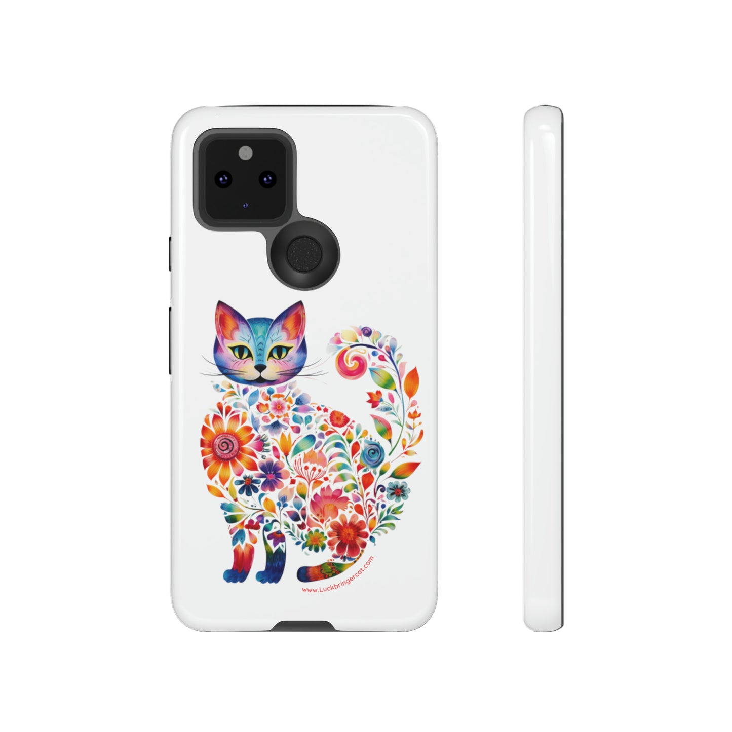 Floral Cat Lovers Phone case- iPhone, Samsung Galaxy, Google Pixel- White - Tough-Premium Quality