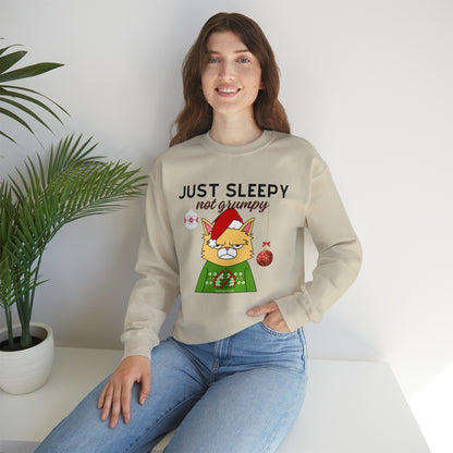 Christmas Crewneck Sweatshirt for Cat Lovers With Sleepy Not Grumpy Santa Cat