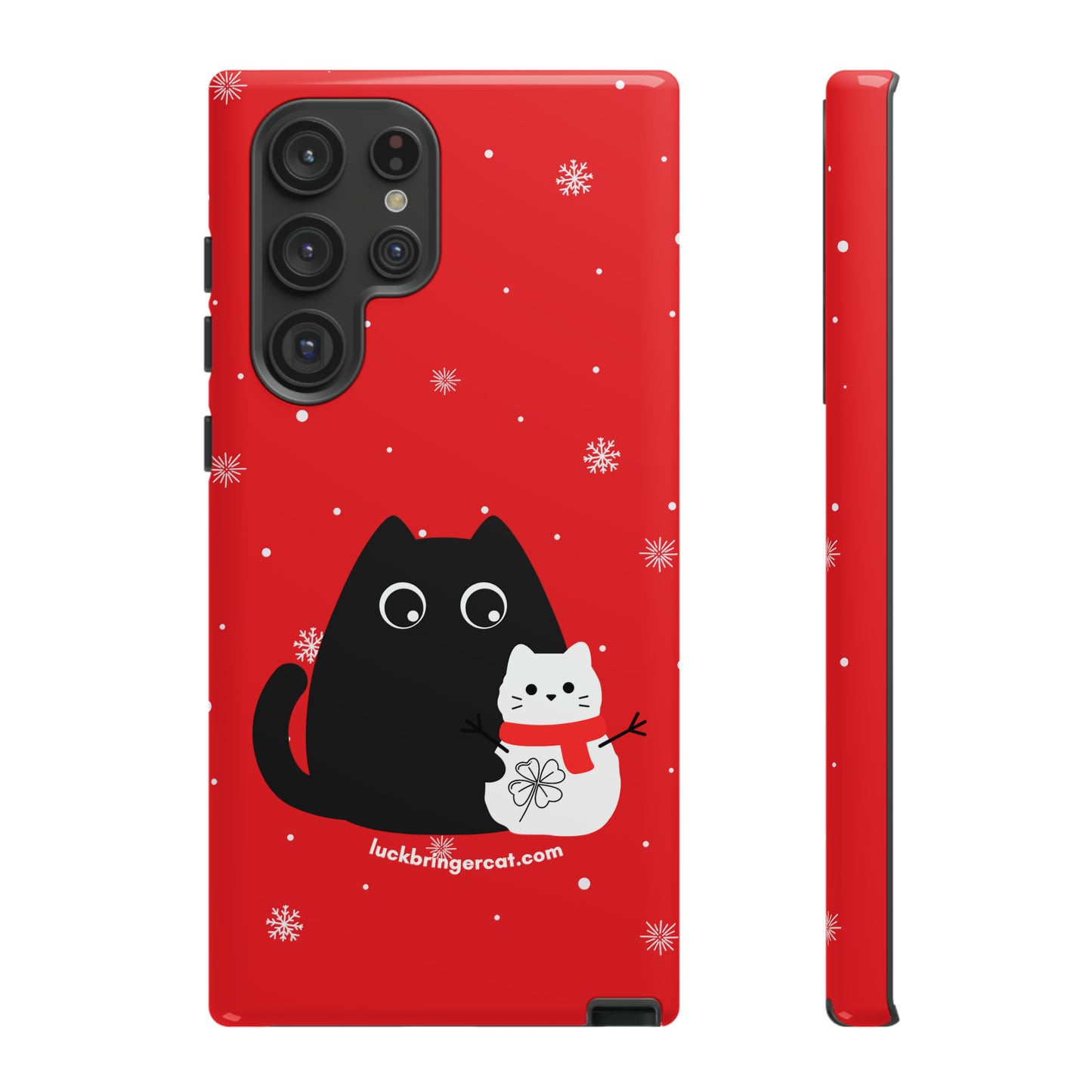 Cat Lovers Christmas Phone Case-iPhone, Samsung Galaxy, Google Pixel- Red and Black Snowman