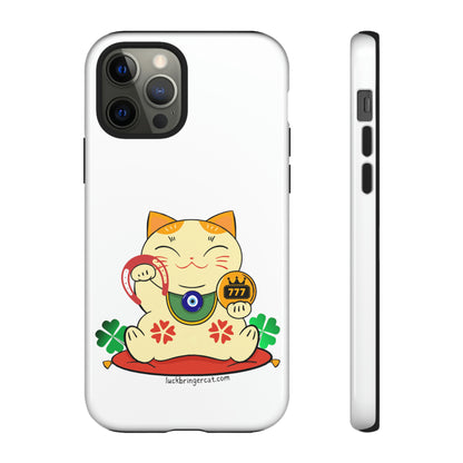 Cat Lovers Tough Phone Case- Maneki Neko Lucky Cat-White- iPhone, Samsung Galaxy, Google Pixel