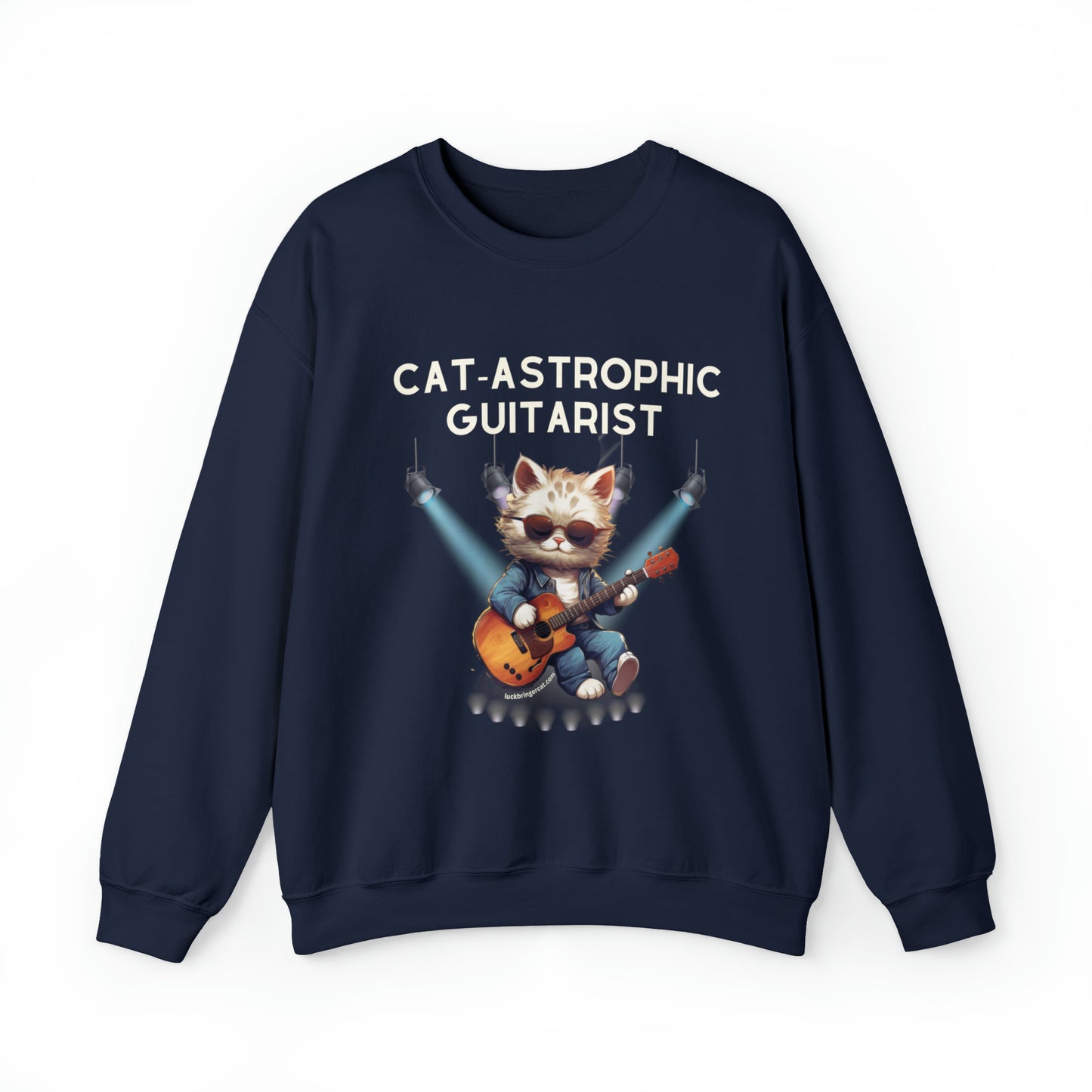 Unisex Crewneck Sweatshirt - Catastrophic Guitarist- Funny Shirt for Cat and Classic Guitar Lovers