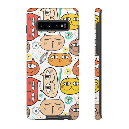 Premium-quality tough protective phone cases for iPhone, Samsung and Google - White With Cute Colorful Cartoon Cats