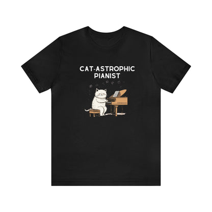 Unisex Cotton T-shirt - Catastrophic Pianist Shirt for Cat Lovers and Piano Players