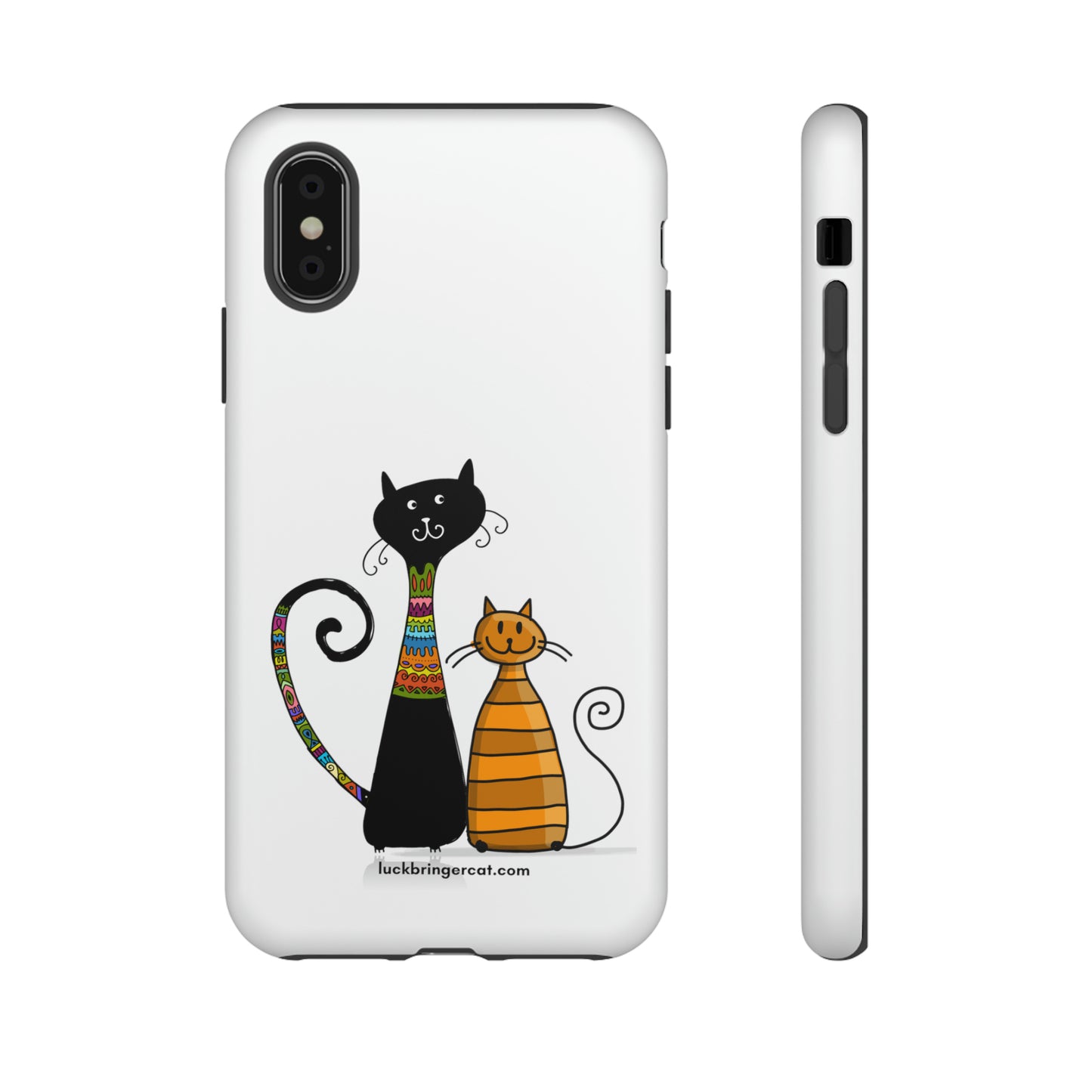 Funny Phone Case for Cat Lovers- iPhone, Samsung Galaxy and Google Pixel- White With Cute Black and Orange Cats