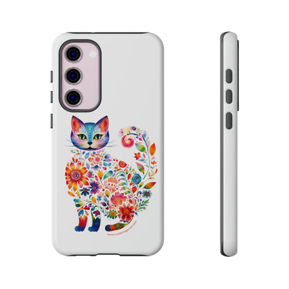 Floral Cat Lovers Phone case- iPhone, Samsung Galaxy, Google Pixel- White - Tough-Premium Quality