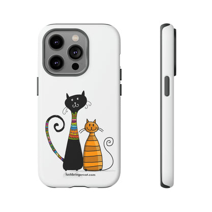 Funny Phone Case for Cat Lovers- iPhone, Samsung Galaxy and Google Pixel- White With Cute Black and Orange Cats