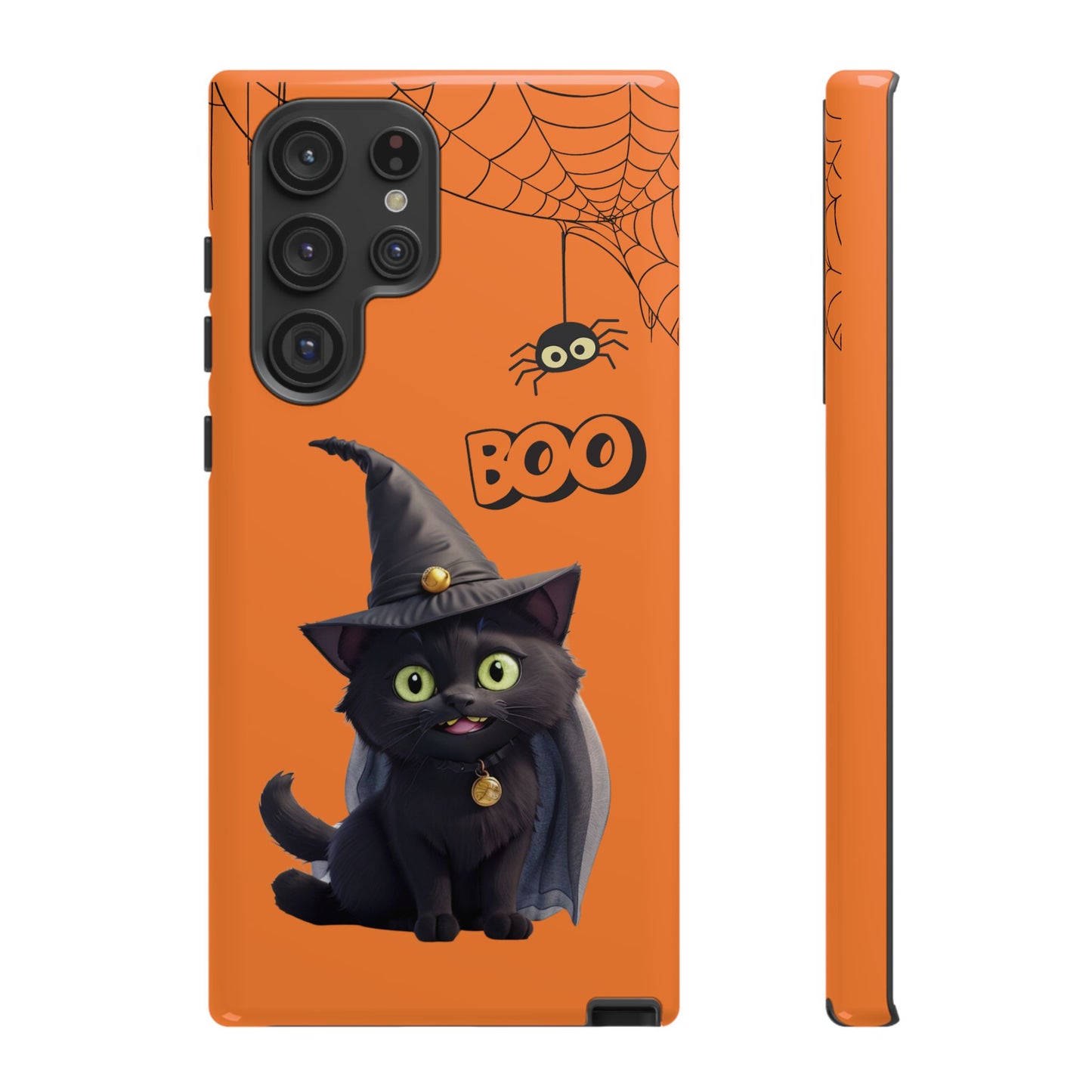 Premium-quality tough protective phone cases for iPhone,  Samsung and Google Phones - Orange - Spooky Halloween Black Cat