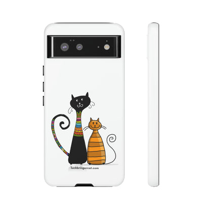 Funny Phone Case for Cat Lovers- iPhone, Samsung Galaxy and Google Pixel- White With Cute Black and Orange Cats