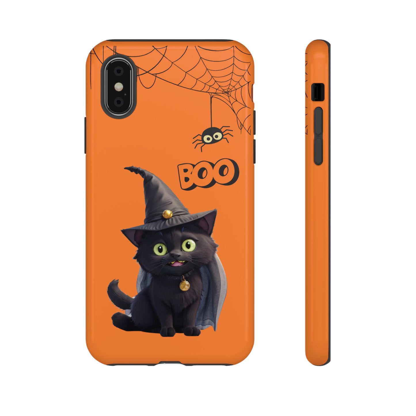 Premium-quality tough protective phone cases for iPhone,  Samsung and Google Phones - Orange - Spooky Halloween Black Cat