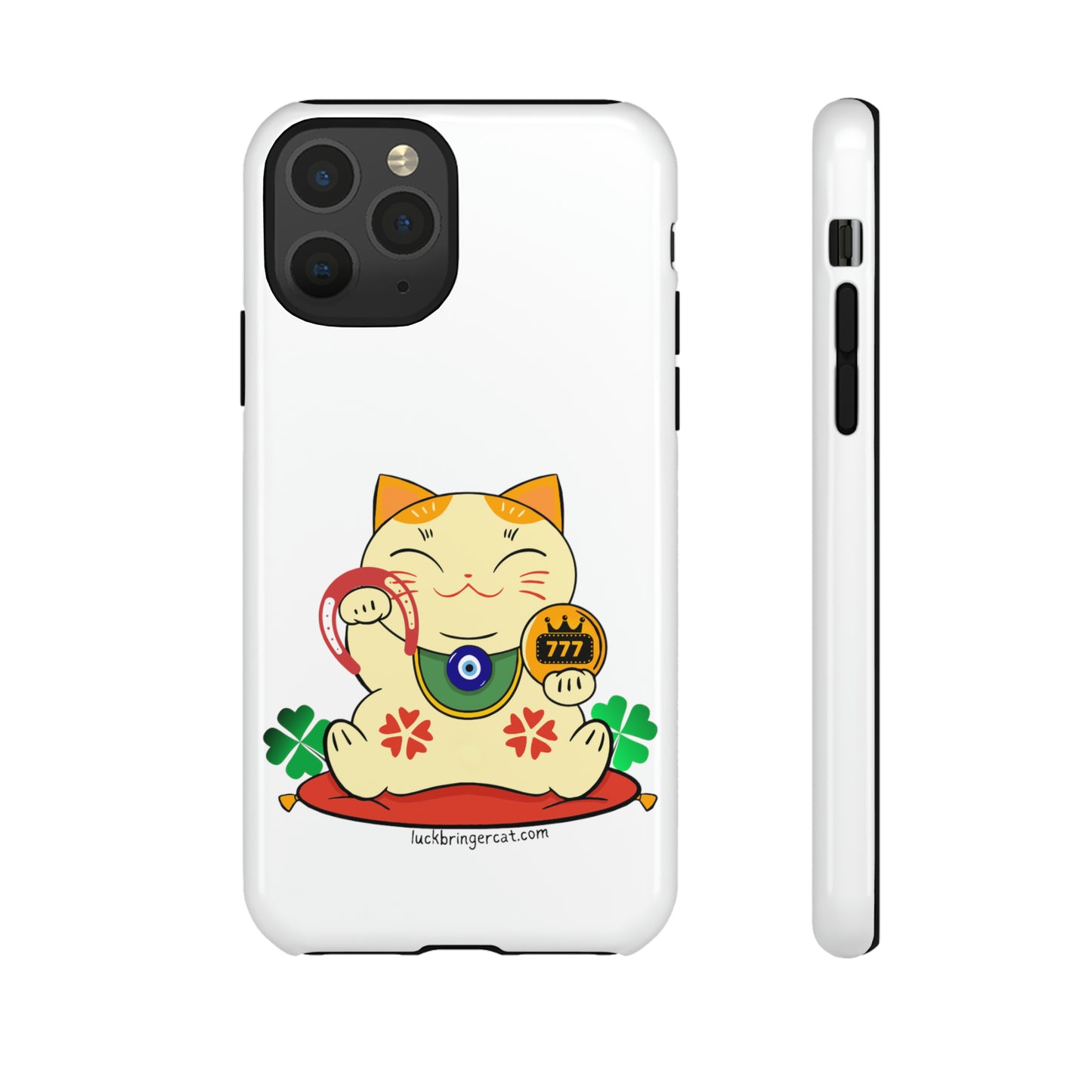 Cat Lovers Tough Phone Case- Maneki Neko Lucky Cat-White- iPhone, Samsung Galaxy, Google Pixel