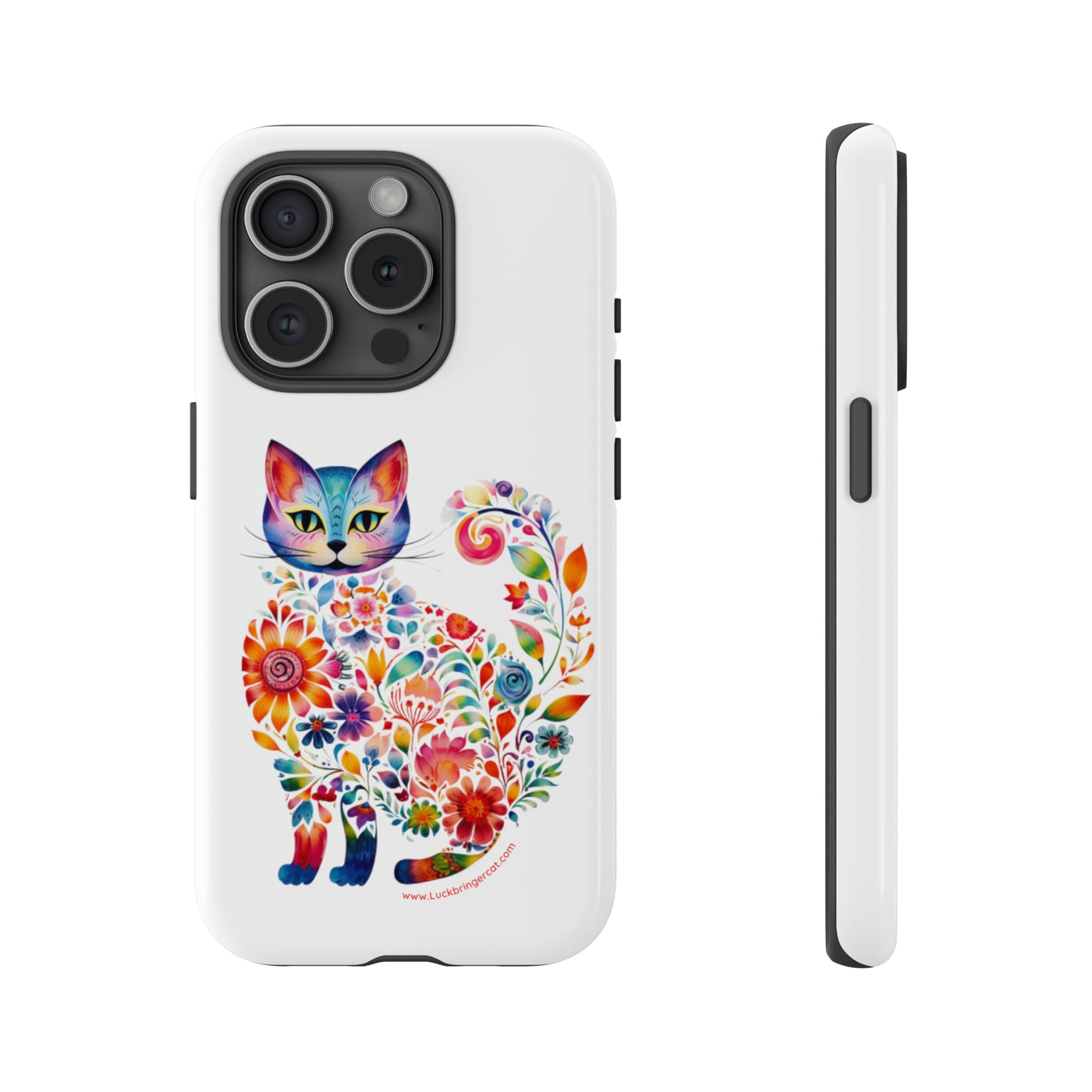 Floral Cat Lovers iphone Phone Case with unique colorful floral cat -iPhone 15 Plus, iPhone 15 Pro, iPhone 15 Pro Max, iPhone 14 Plus, iPhone 14 Pro, iPhone 14 Pro Max, iPhone 13 mini, iPhone 13 Pro, iPhone 13 Pro Max, iPhone 12 mini, iPhone 12 Pro, iPhone 12 Pro Max, iPhone 11 Pro, iPhone 11 Pro Max, iPhone X, iPhone XR, iPhone XS, iPhone XS Max, iPhone 8, iPhone 8 Plus-White - Cat Mom Gift