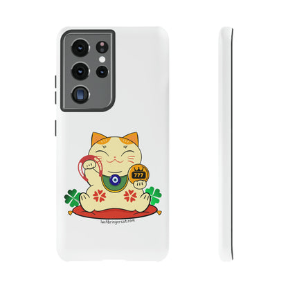 Cat Lovers Tough Phone Case- Maneki Neko Lucky Cat-White- iPhone, Samsung Galaxy, Google Pixel