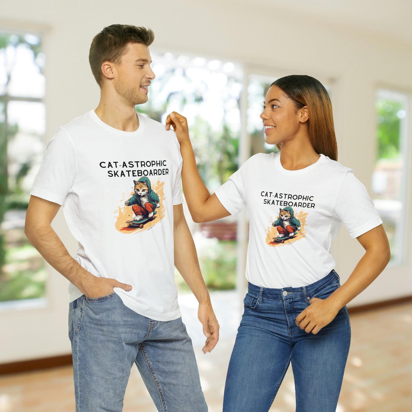 T-Shirt for Cat Lover Skateboarders- Funny Unisex Skateboarding Shirt