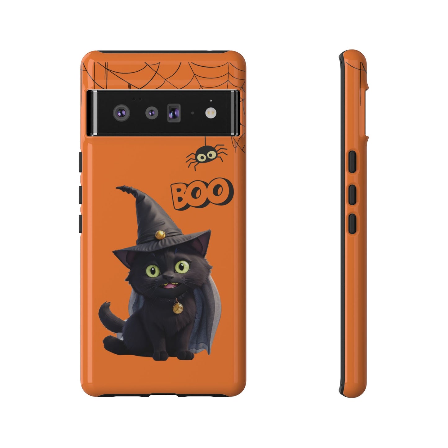 Premium-quality tough protective phone cases for iPhone,  Samsung and Google Phones - Orange - Spooky Halloween Black Cat