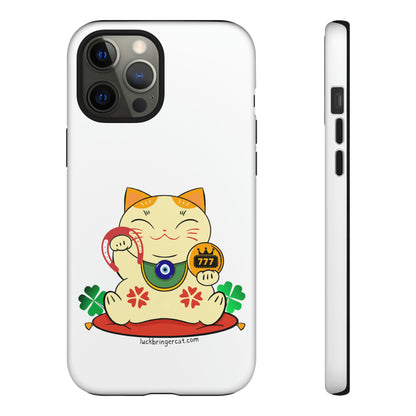 Cat Lovers Tough Phone Case- Maneki Neko Lucky Cat-White- iPhone, Samsung Galaxy, Google Pixel