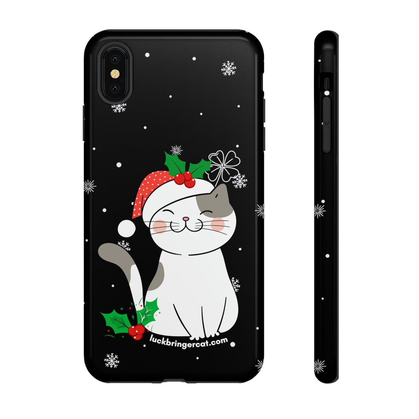 Cat Lovers Christmas Phone Case-iPhone, Samsung Galaxy,Google Pixel- Black With Cute Kitten