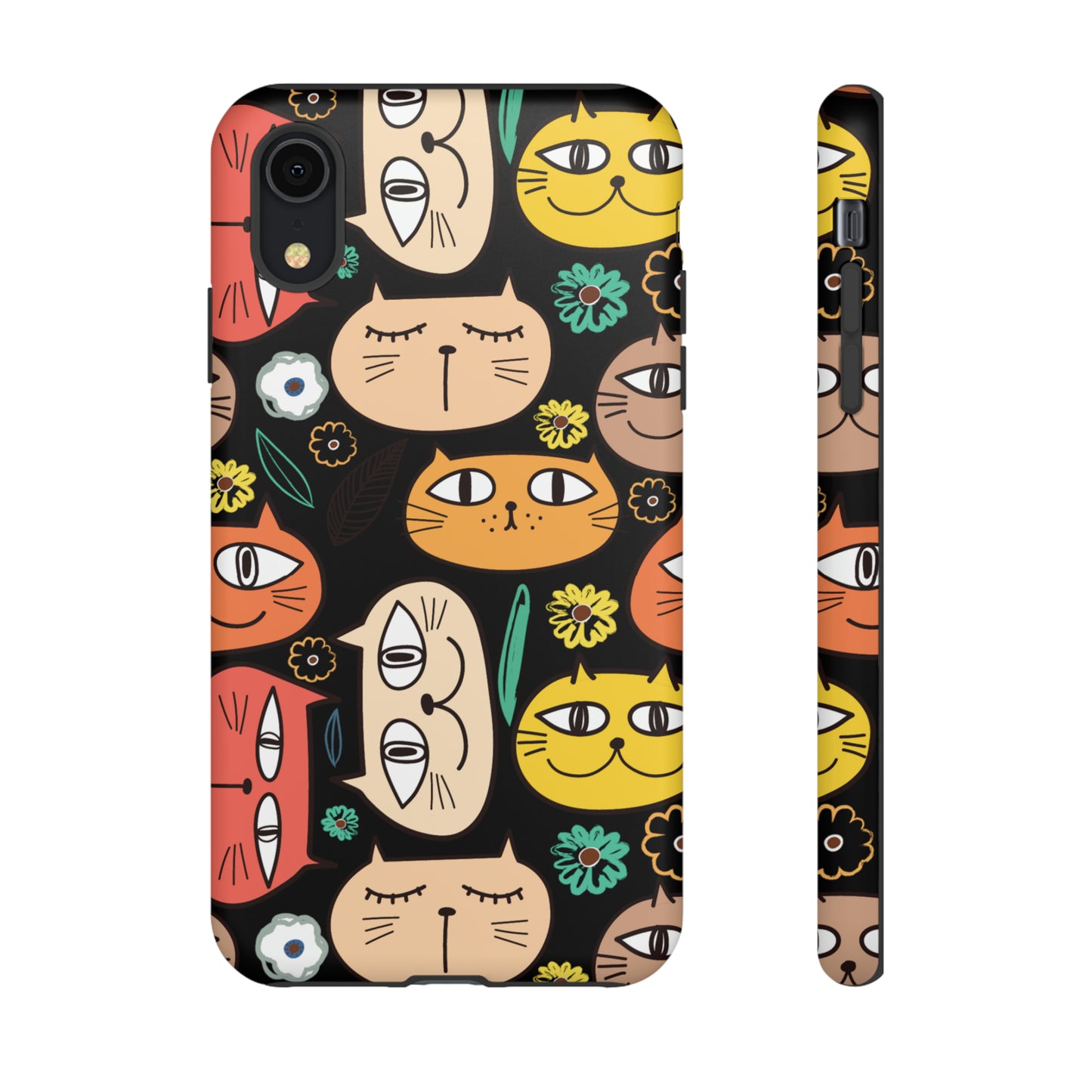 Premium-quality tough protective phone cases for iPhone, Samsung and Google - Black With Cute Colorful Cartoon Cats