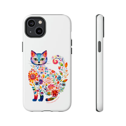 Floral Cat Lovers Phone case- iPhone, Samsung Galaxy, Google Pixel- White - Tough-Premium Quality