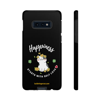 Cat Lovers Phone Case-Black- iPhone, Samsung Galaxy- Happiness - Selflove