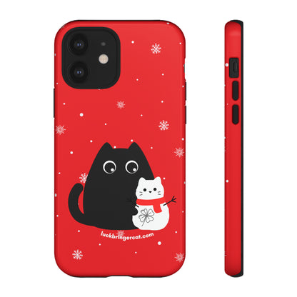 Cat Lovers Christmas Phone Case-iPhone, Samsung Galaxy, Google Pixel- Red and Black Snowman