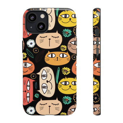 Premium-quality tough protective phone cases for iPhone, Samsung and Google - Black With Cute Colorful Cartoon Cats